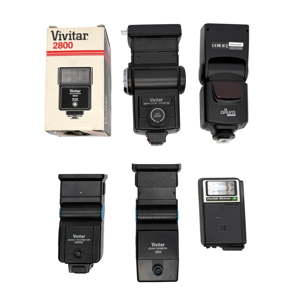 Camera Flash Lot 6pc Untested Vivitar 285HV 2800 2500 3500 Altura Kodak Ektron
